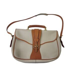 VTG Dooney & Bourke Large Equestrian Flap Bag Briefcase in Bone & British Tan